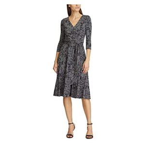 Grey Floral Wrap Dress Petite 10 Lauren by Ralph Lauren